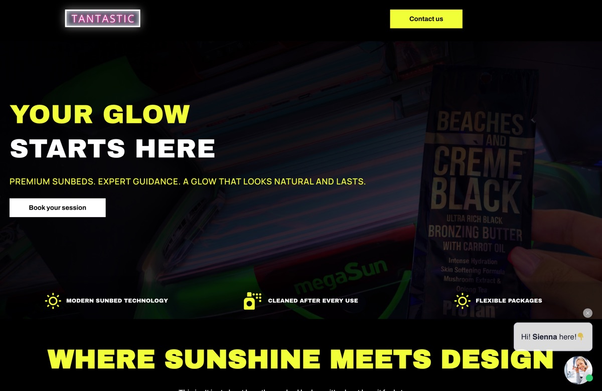 Tantastic tanning salon website homepage